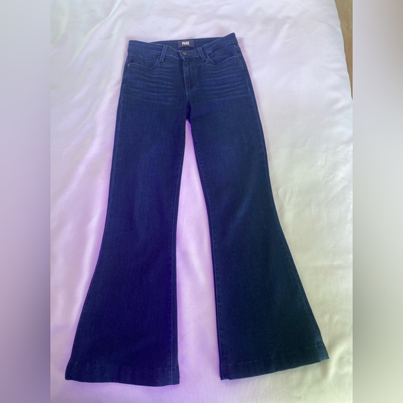 Anthropologie Jeans Dark Blue High Rise Flare Stretch Denim Retro Chic Trendy - Picture 1 of 6